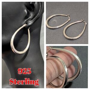 925 Sterling Silver Teardrop Hoops Earrings